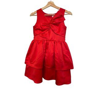 Girls Red Satin Tiered Dress With Bow Detail By Cat & Jack Sleeveless Size L (10